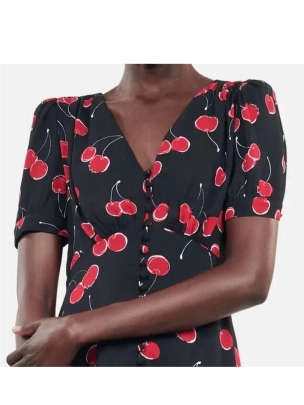 NWT The Kooples Cherry Logo Short Sleeve Button Front  Midi Dress size 3/US 8